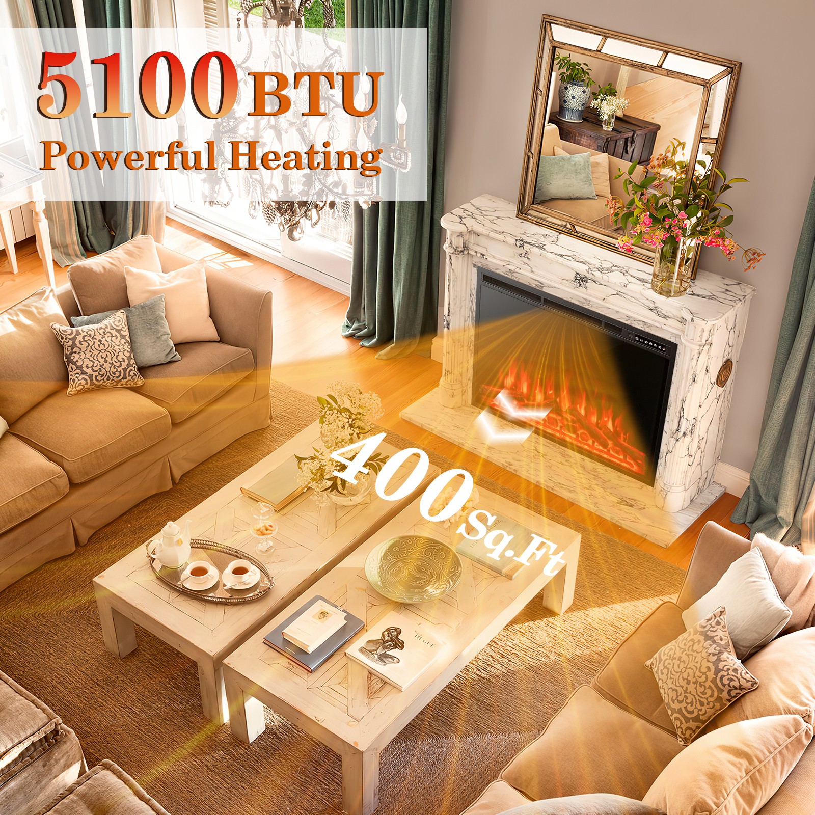 37" Electric Fireplace Insert Heater Log Flame Effect w/ Remote Control 1500W
