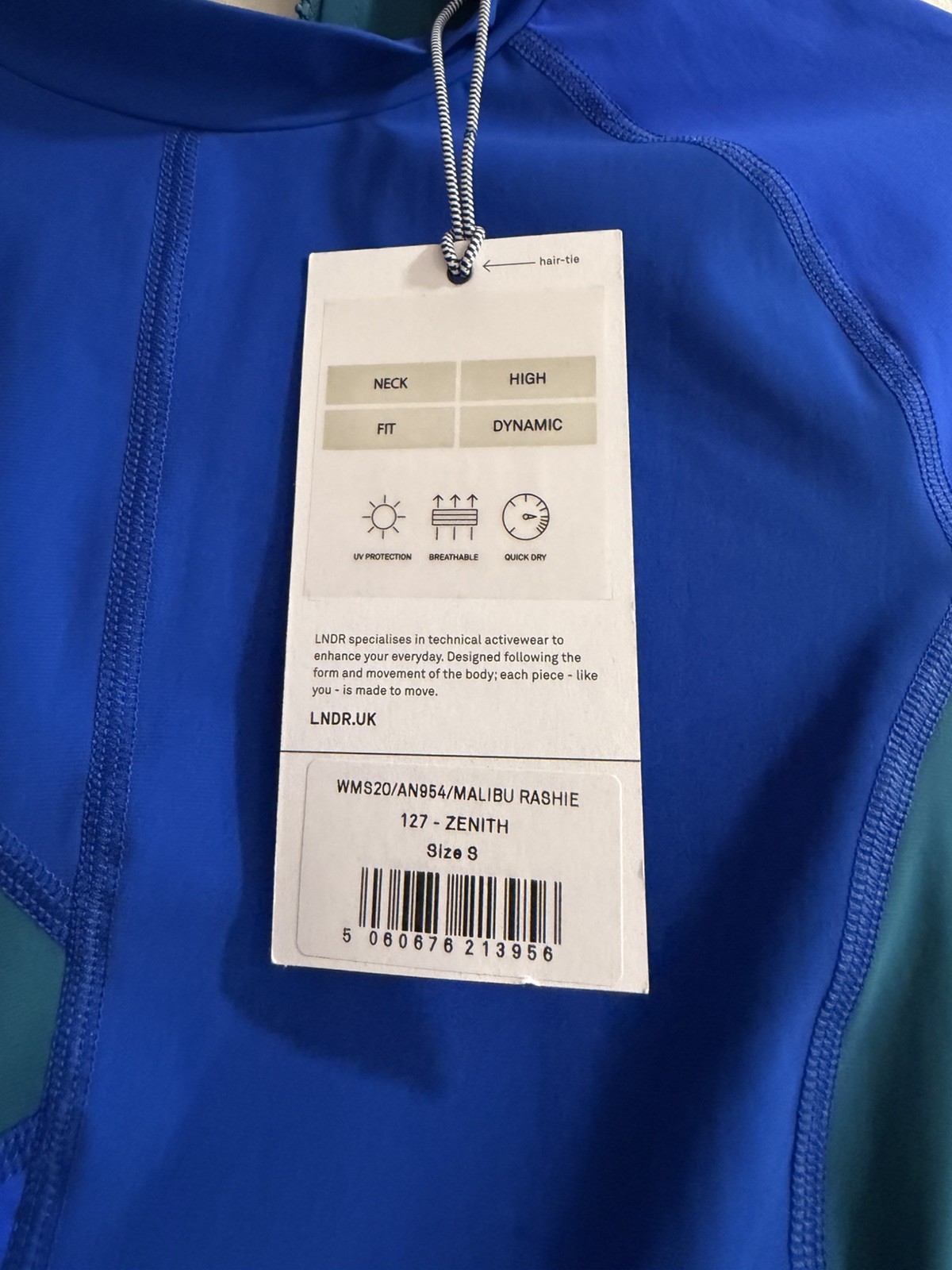 LNDR Malibu Color Blue Block Design Rashguard Top Size Small NWT Retail $180