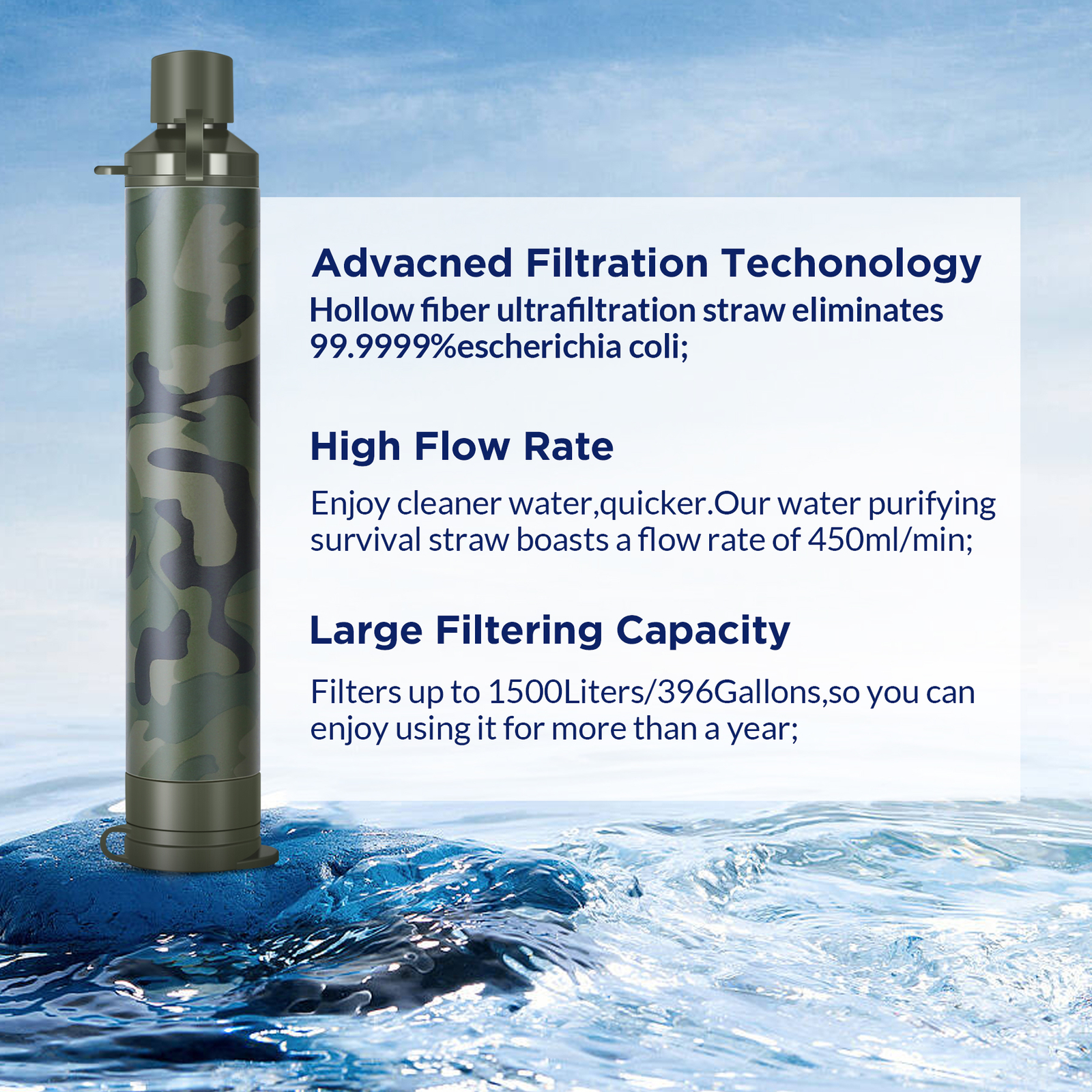 Portable Water Filter Straw Purifier Filtration Emergency Survival Outdoor,6Pack