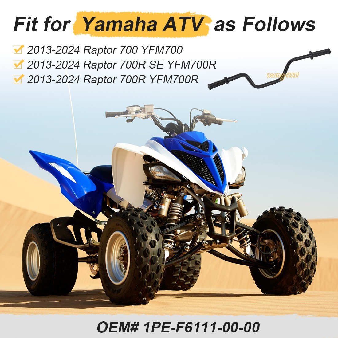 Handlebar & Handle Bar Grips for Yamaha Raptor 700 700R YFM700 YFM700R 2013-2024