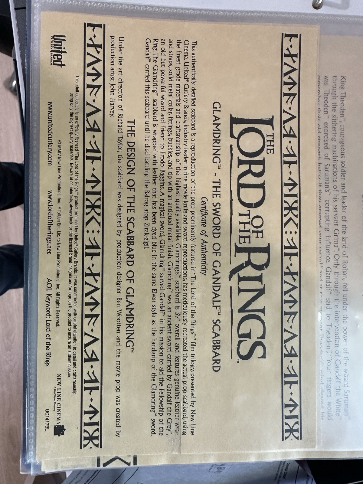 GANDALF'S GLAMDRING SWORD and SCABBARD LORD OF THE RINGS