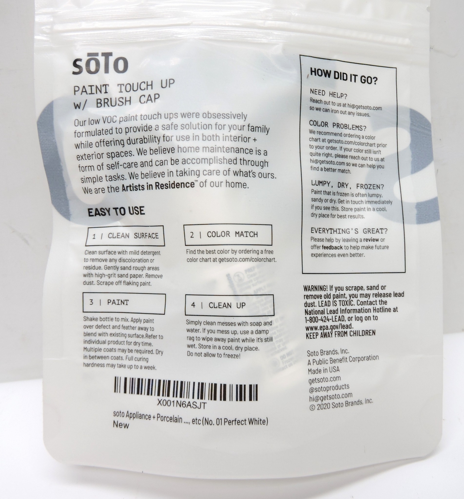 Soto White Paint Touch Up Appliance+Porcelain High-Gloss (No. 01) Perfect White