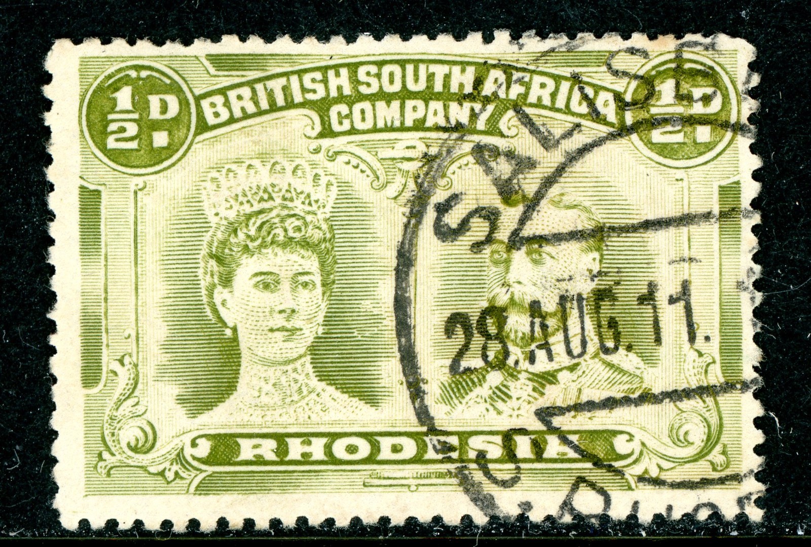 Rhodesia 1910 British KEVII ½p Olive Green SG #121 VFU R948