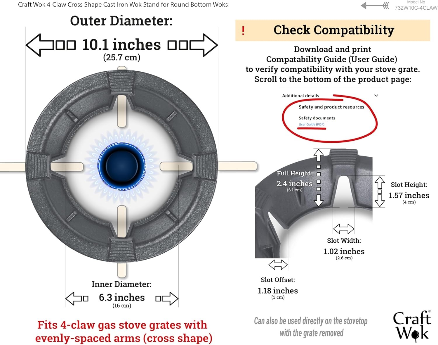 Cast Iron 4-Claw Wok Stand for Round Bottom Woks