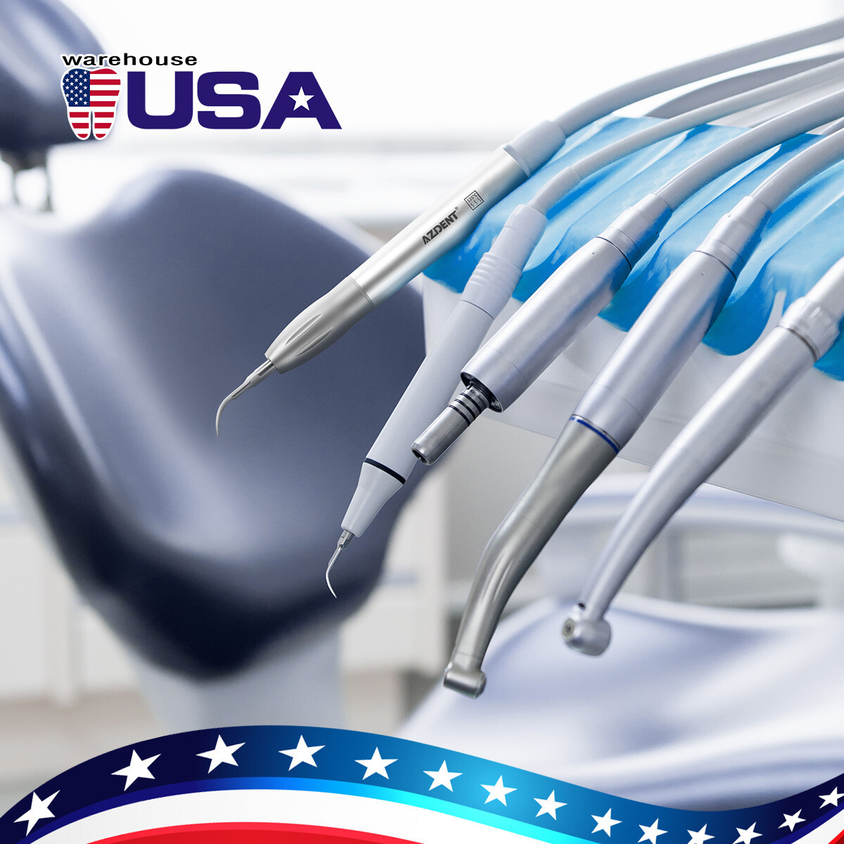 NSK Style Dental Ultrasonic Air Perio Scaler Handpiece 2 & 4-Holes 3 Tips