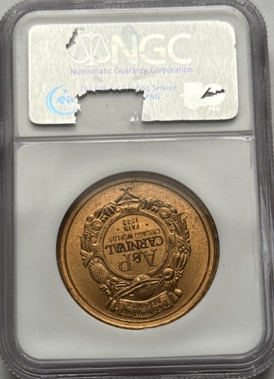 1933 Chicago Century of Progress Medal, A&P Carnival, HK-464A, SC$1, NGC MS65