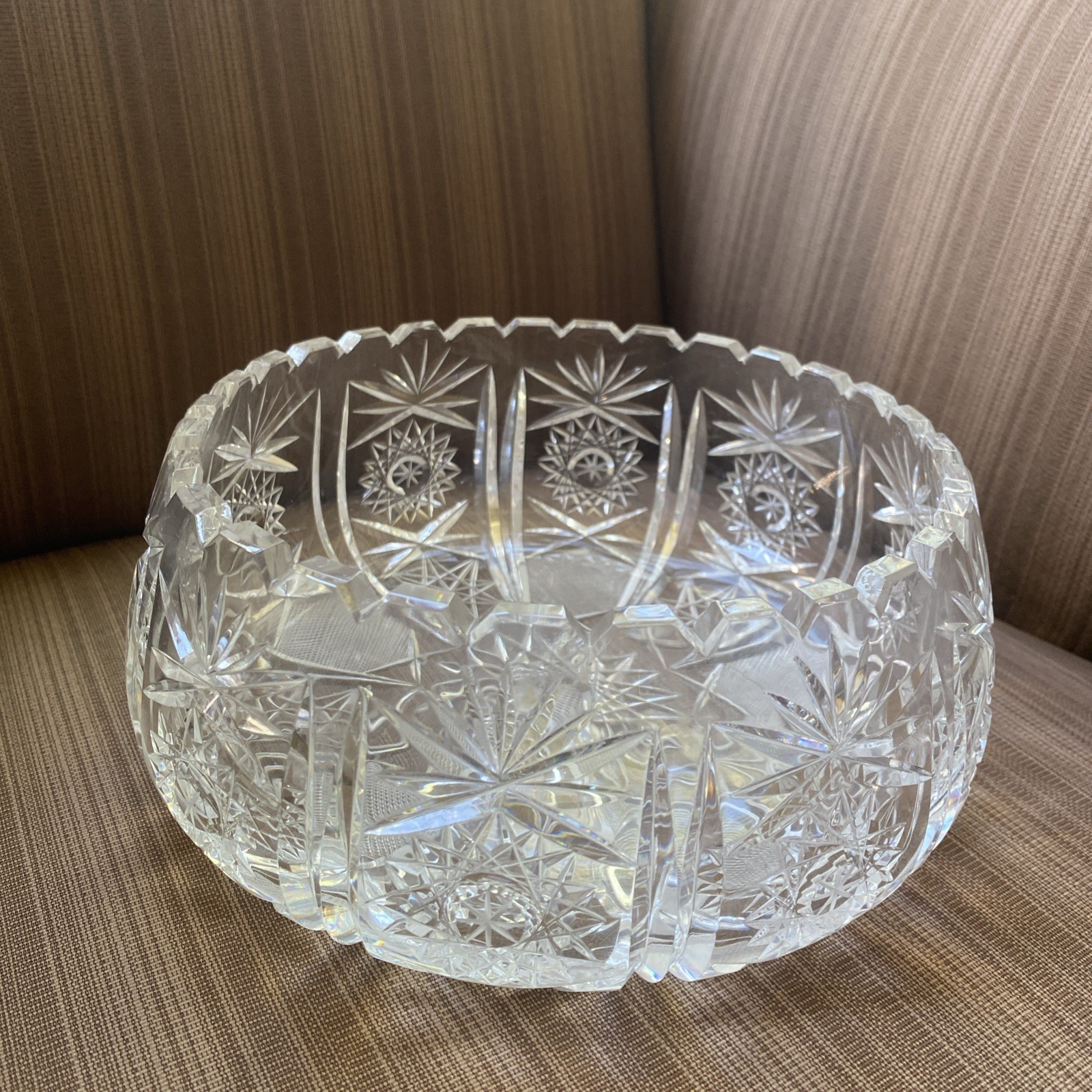 Vintage Hand-Cut ABP Crystal Bowl 8” Starburst & Fan Pattern Brilliant Sparkle