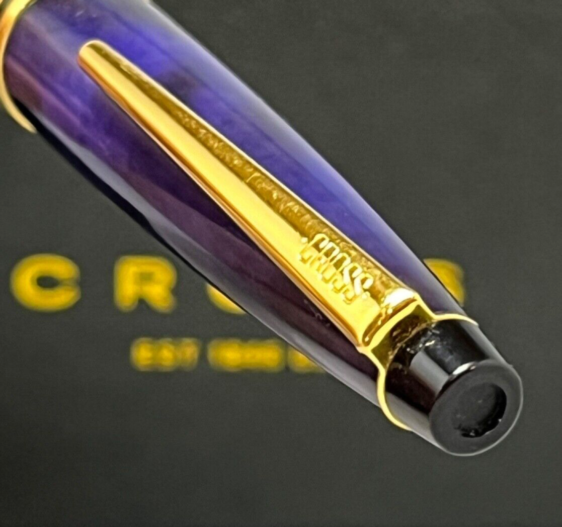 VTG Cross Radiance Blue/Black Swirl & 22K Gold Trim Ballpoint Pen + Premium Box