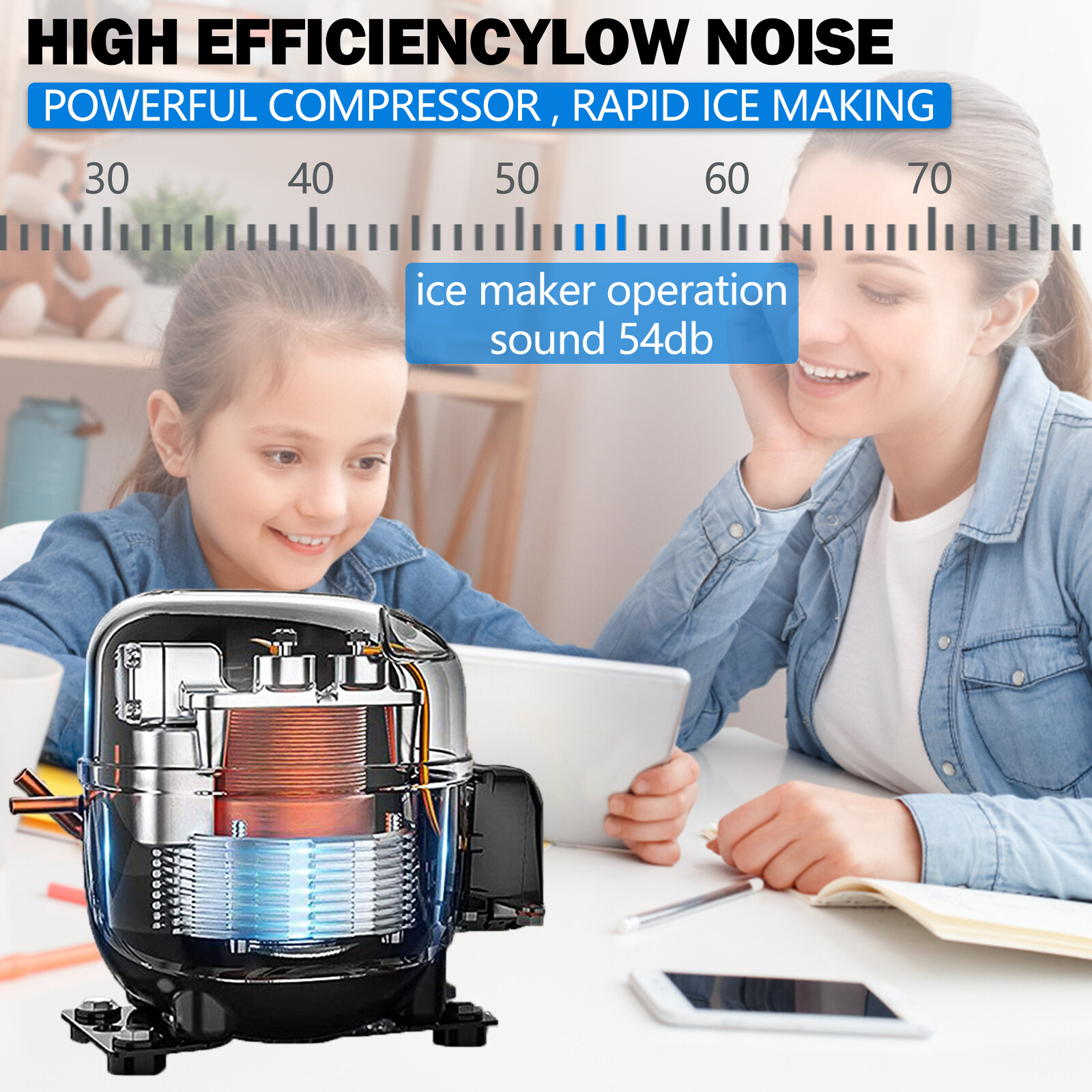 132Lbs Commercial Ice Maker Built-in Ice Cube Machine 33Lbs Storage Undercounter