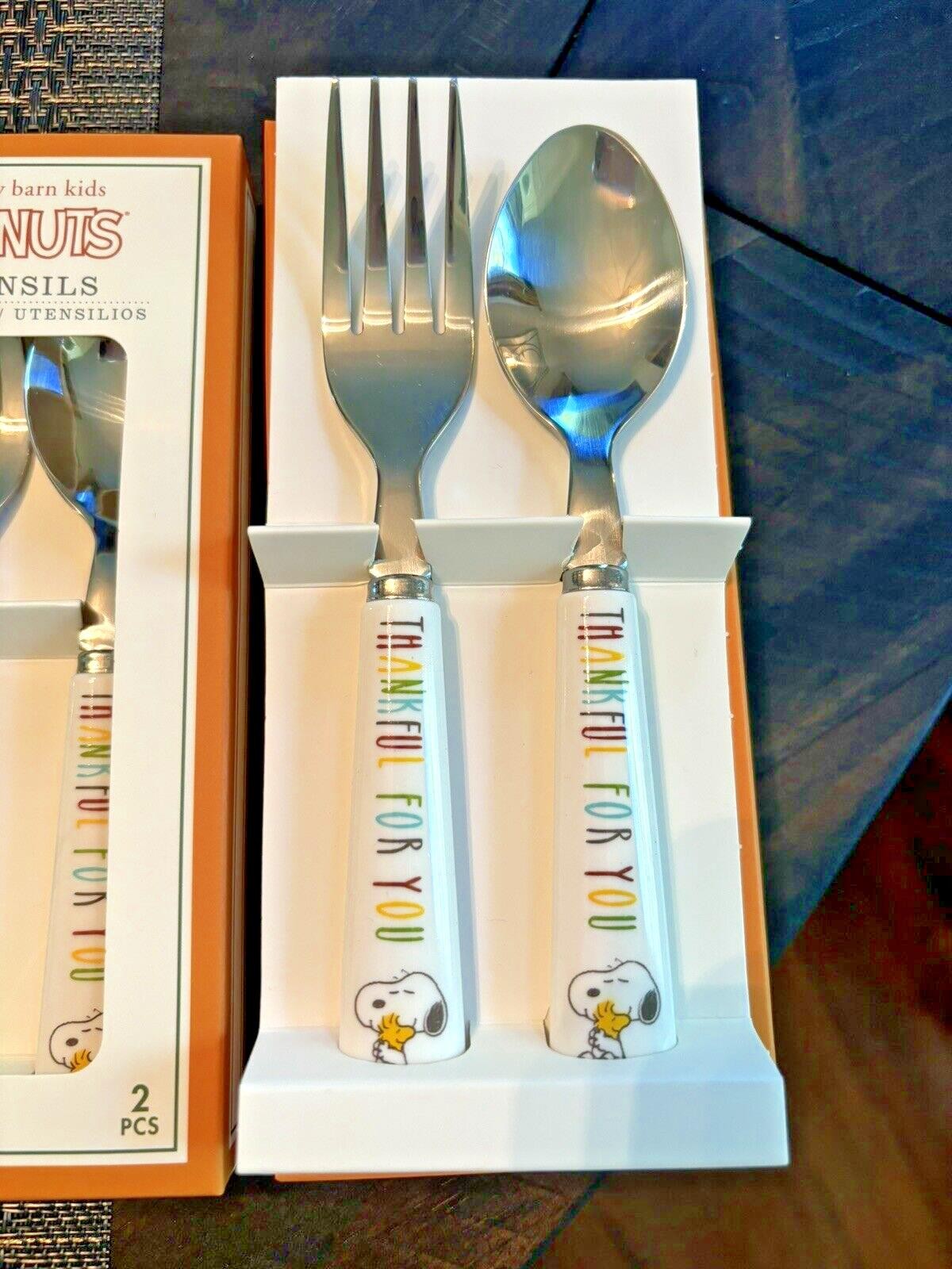 Pottery Barn Holiday Snoopy Disney School UTENSIL peanuts Thanksgiving SET 4 .