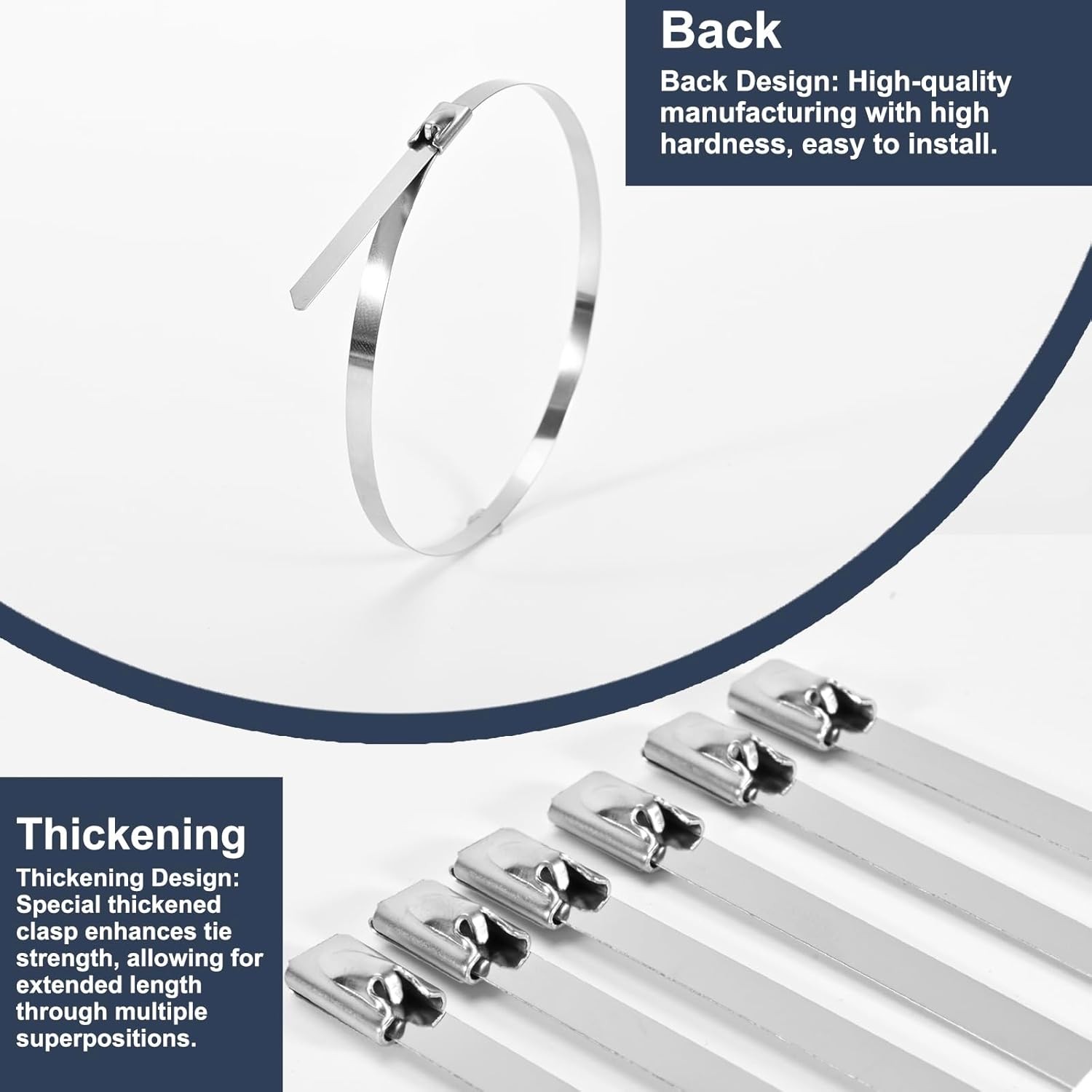 100-Pack Metal Zip Ties 11.8 inch, Heavy Duty 304 Stainless Steel 100pcs