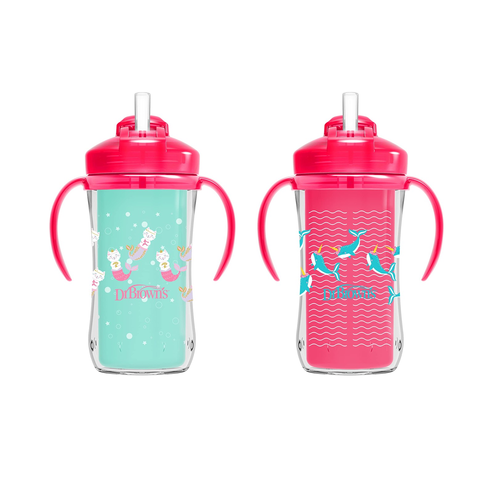 Dr Brown's Milestones 10 oz Insulated Straw Cup 2 Pack Pink Spill Proof Sippy