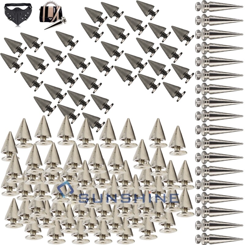 10/20/50/100/200PCS 10mm/26mm Metal Silver Studs Cone Rivets Screw Bullet Spikes