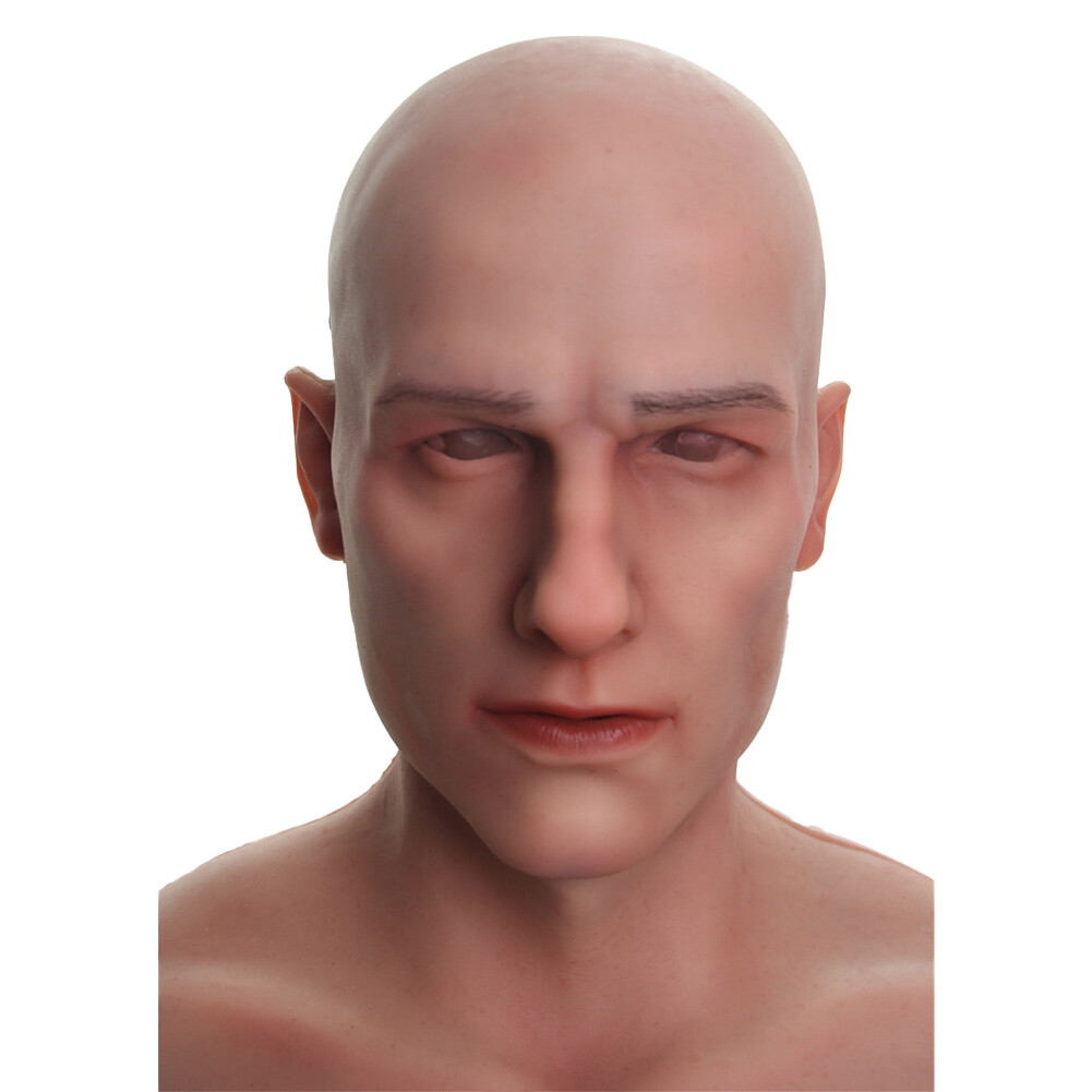 Dokier Silicone Male Hood Headgear Masquerade Lifelike Full Head Party Props