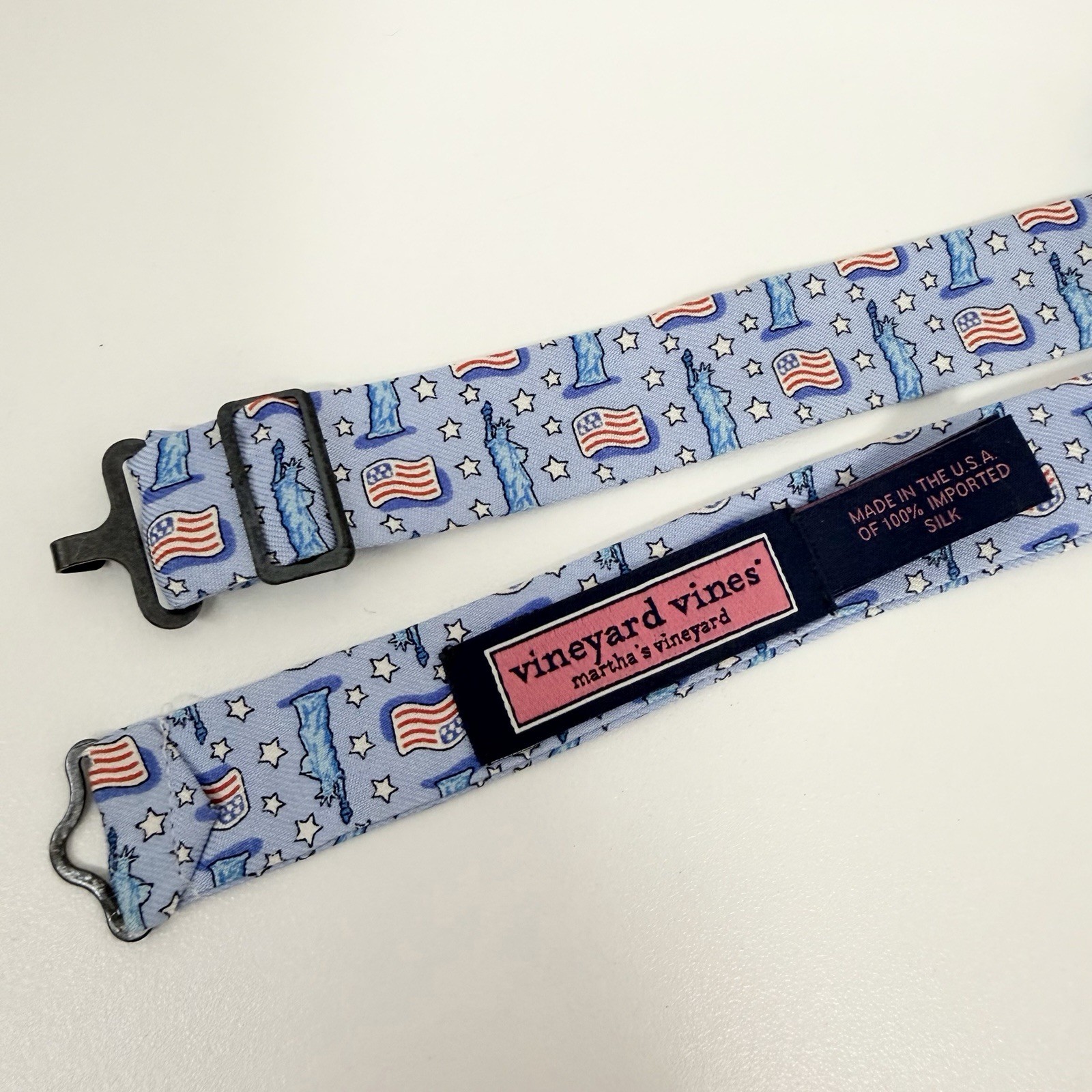 Vineyard Vines Boy's Bow Tie Statue of Liberty USA Flag Light Blue Silk 2" x 16"