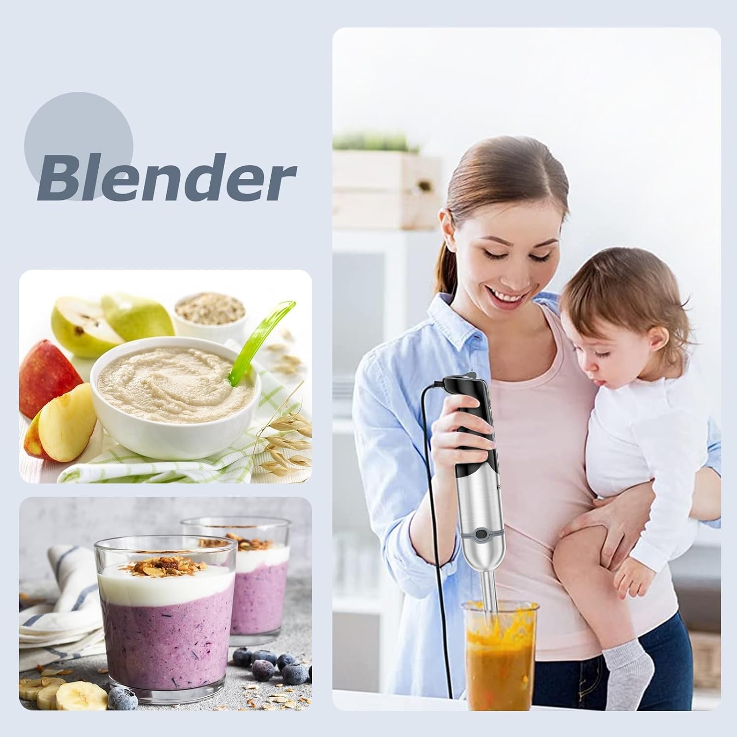 500W 4-in-1 Stainless Steel Immersion Blender with 12 Speeds & Turbo Function