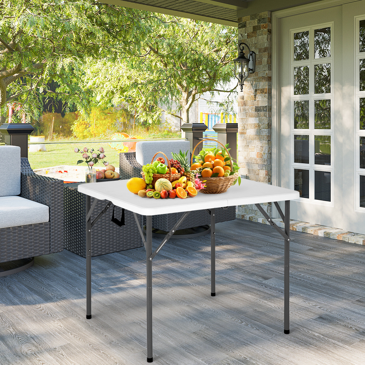 34" Folding Tables Plastic Folding Card Table Half Portable Foldable Table,White