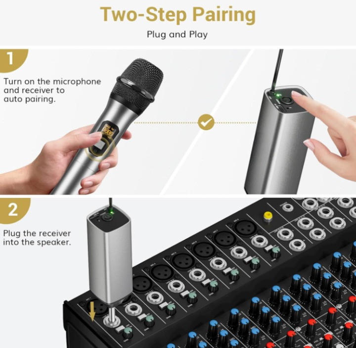 Micrófonos Inalámbricos UHF Duales 60m Sistema con Receptor Karaoke Pro, Nuevo