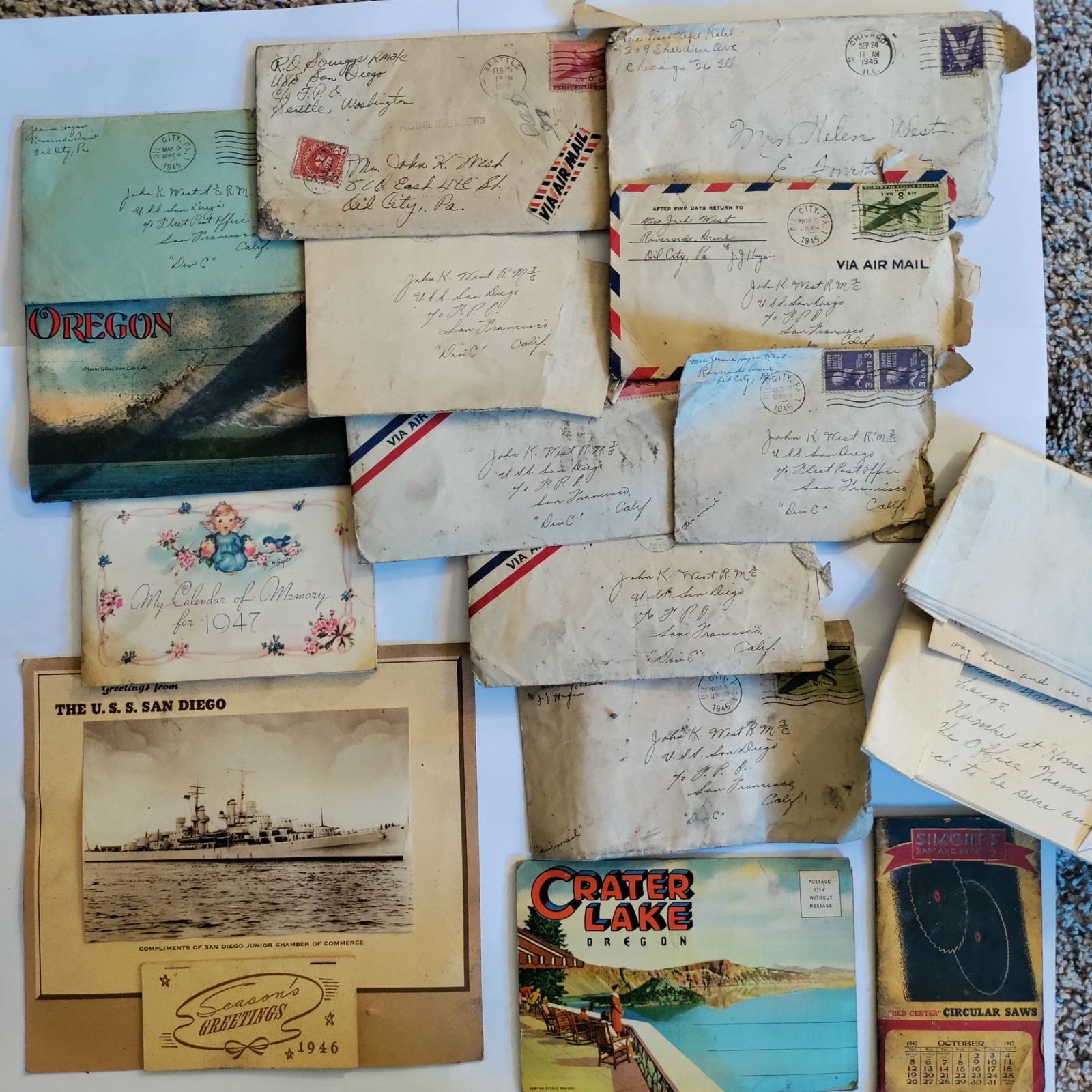 1940s Era Ephemera Lot Letters Postcards Photo Advertisement Dusty Condition