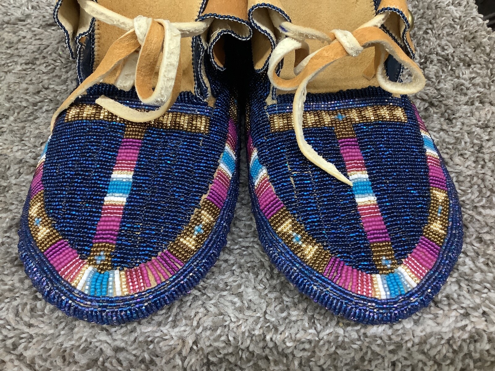 Native American Ute Tribe Fully Beaded Smoked Buckskin Ceremonial Moccasins