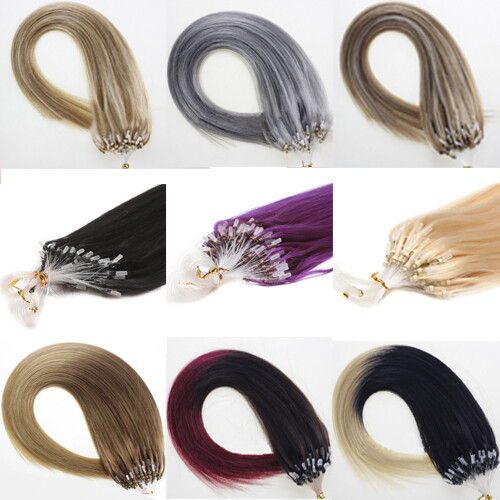 Micro Ring Loop Tip Remy Human Hair Extensions Straight Micro Beads Link Hair US