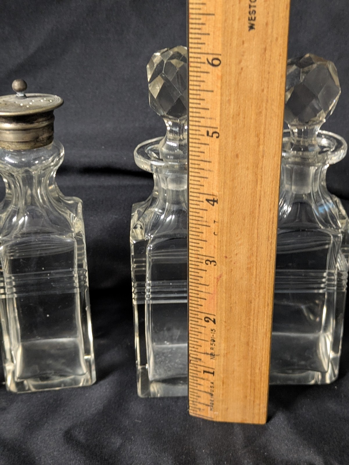 Vintage 6 Bottle Cruet Set with Handles Holder Silver plate Art Deco Condiments