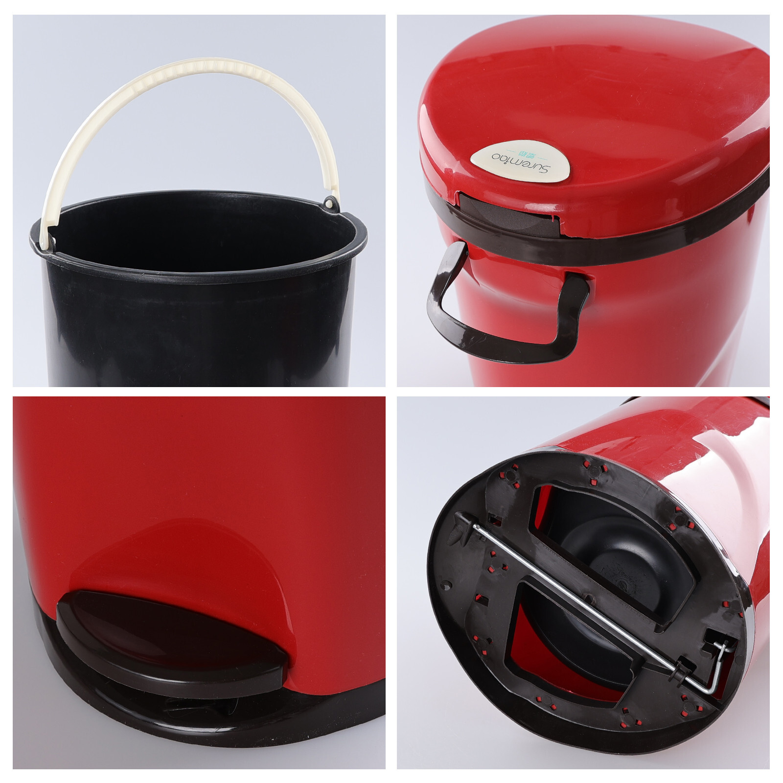 10 L Round Pedal Garbage Can, 3 Gallon Plastic Foot Operated Trash Bin, Red