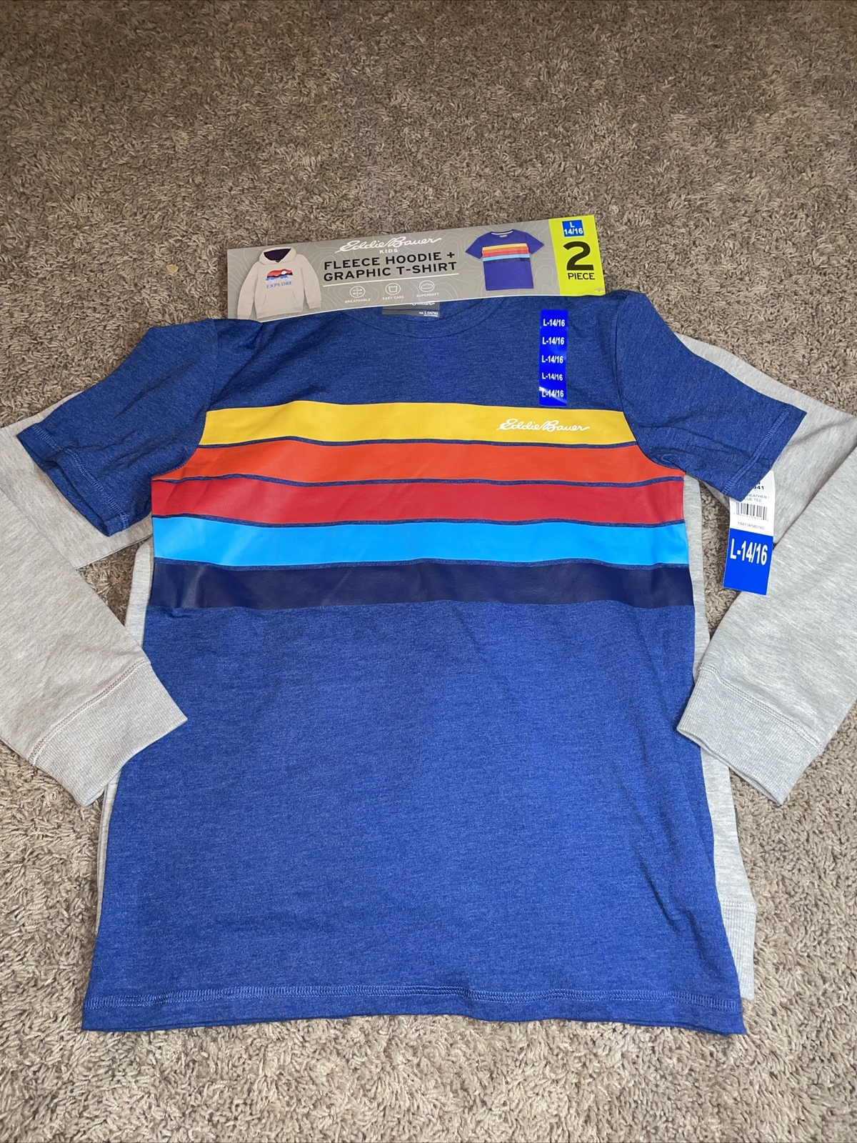 Eddie Bauer Boys Youth Hoodie and Tee Shirt 2 Piece Set Large