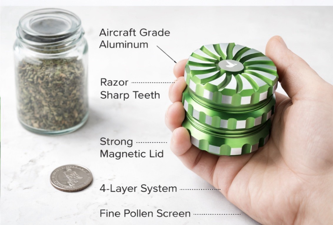 4pc Aluminum Spice Tobacco Herb Grinder 2.5” Magnetic Top Mesh Screen Crusher