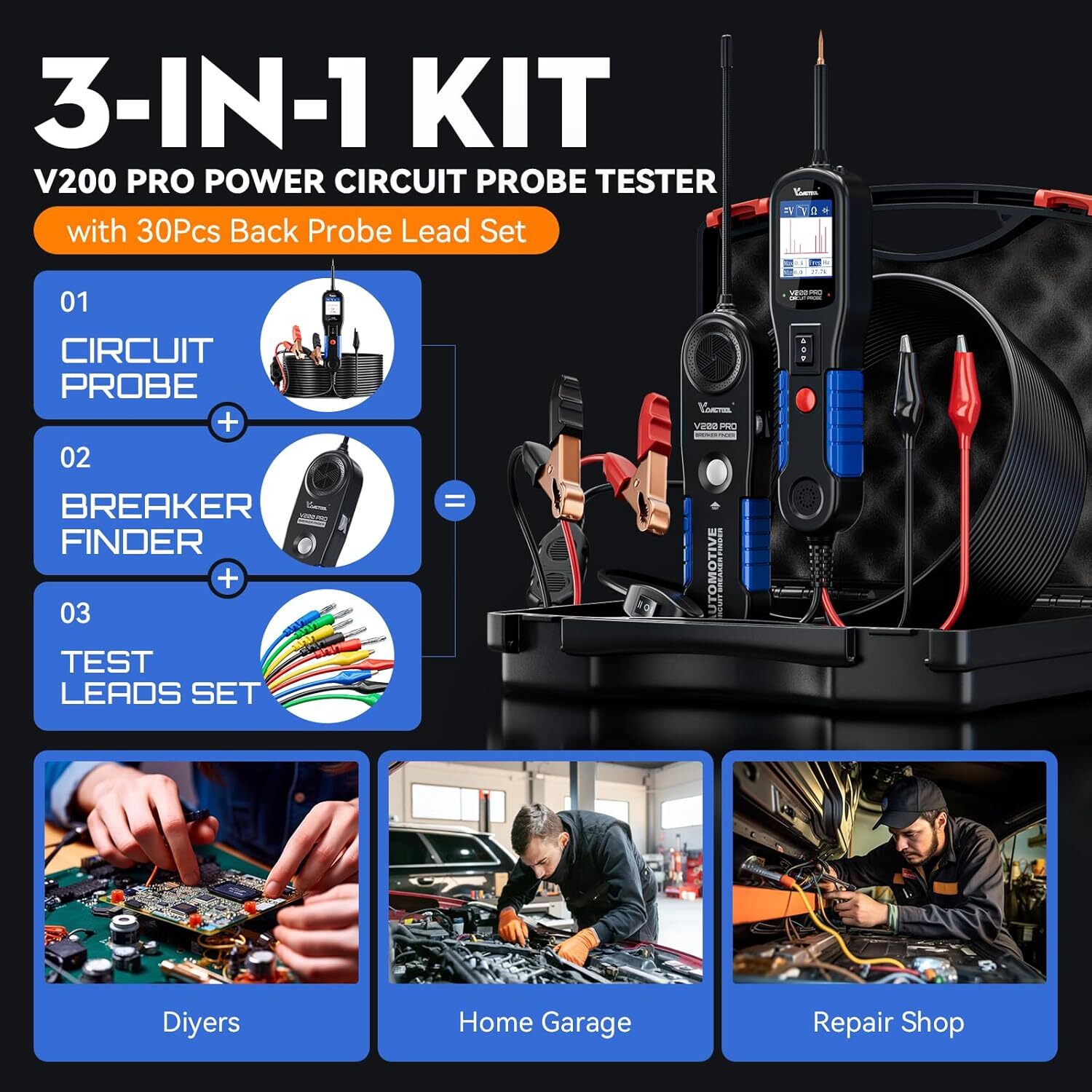 Upgrade V200 Pro Automotive Power Circuit Probe Tester Break Finder with 30 Pin