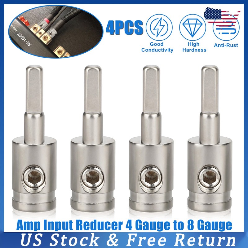4PCS Car Audio Power/Ground 4 Gauge to 8 Gauge Amp Input Reducers Wire