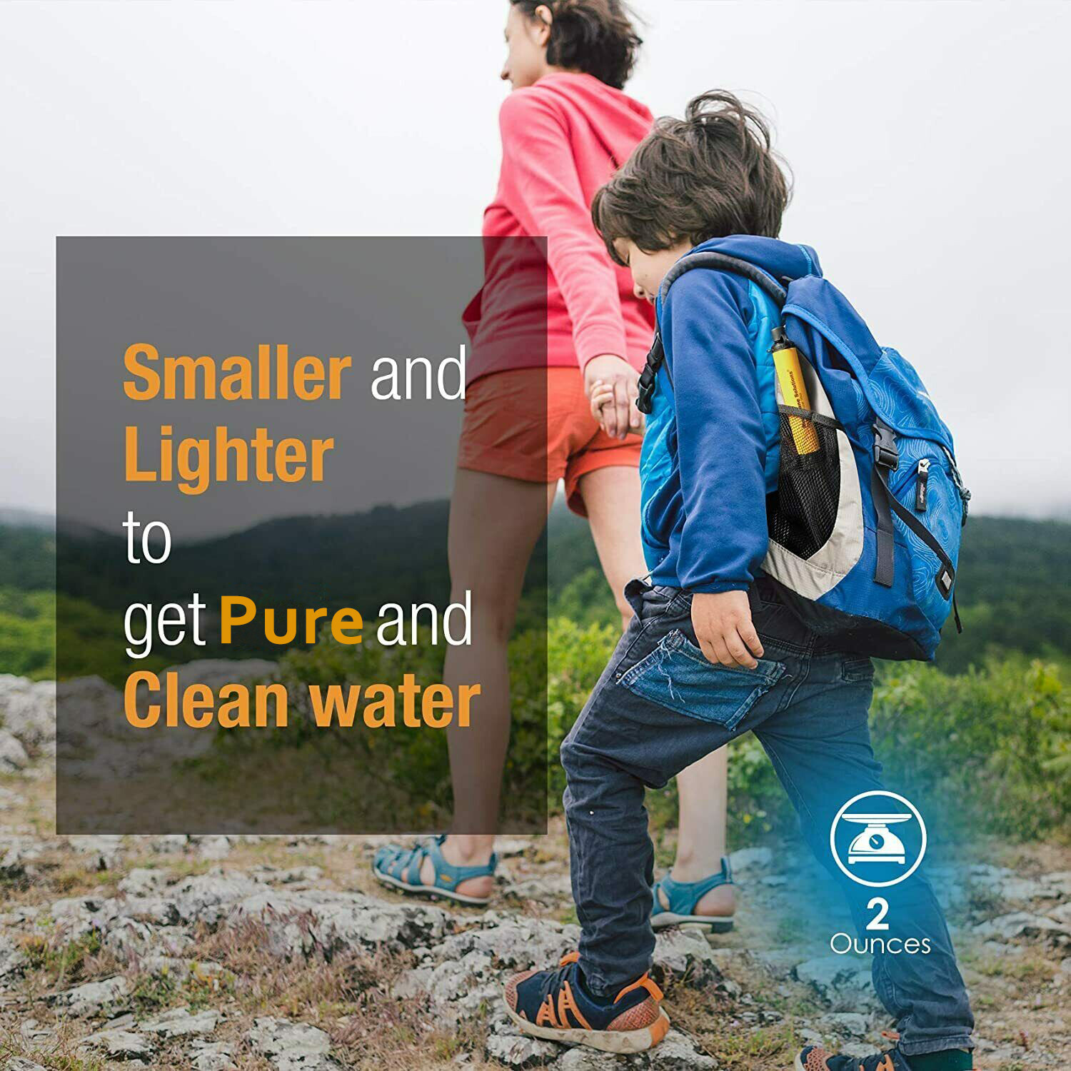 Personal Water Filter Straw Portable Filtration Emergency Survival 1500L Orange