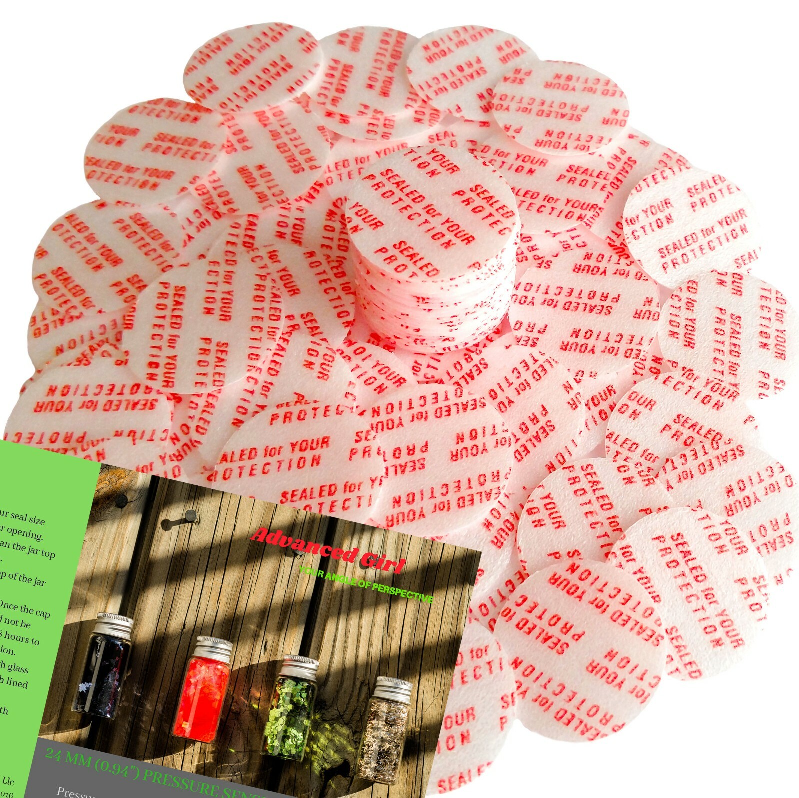 24mm (0.94") Pressure Sensitive Seal Liners MadeinUSA No Induction Sealer Needed