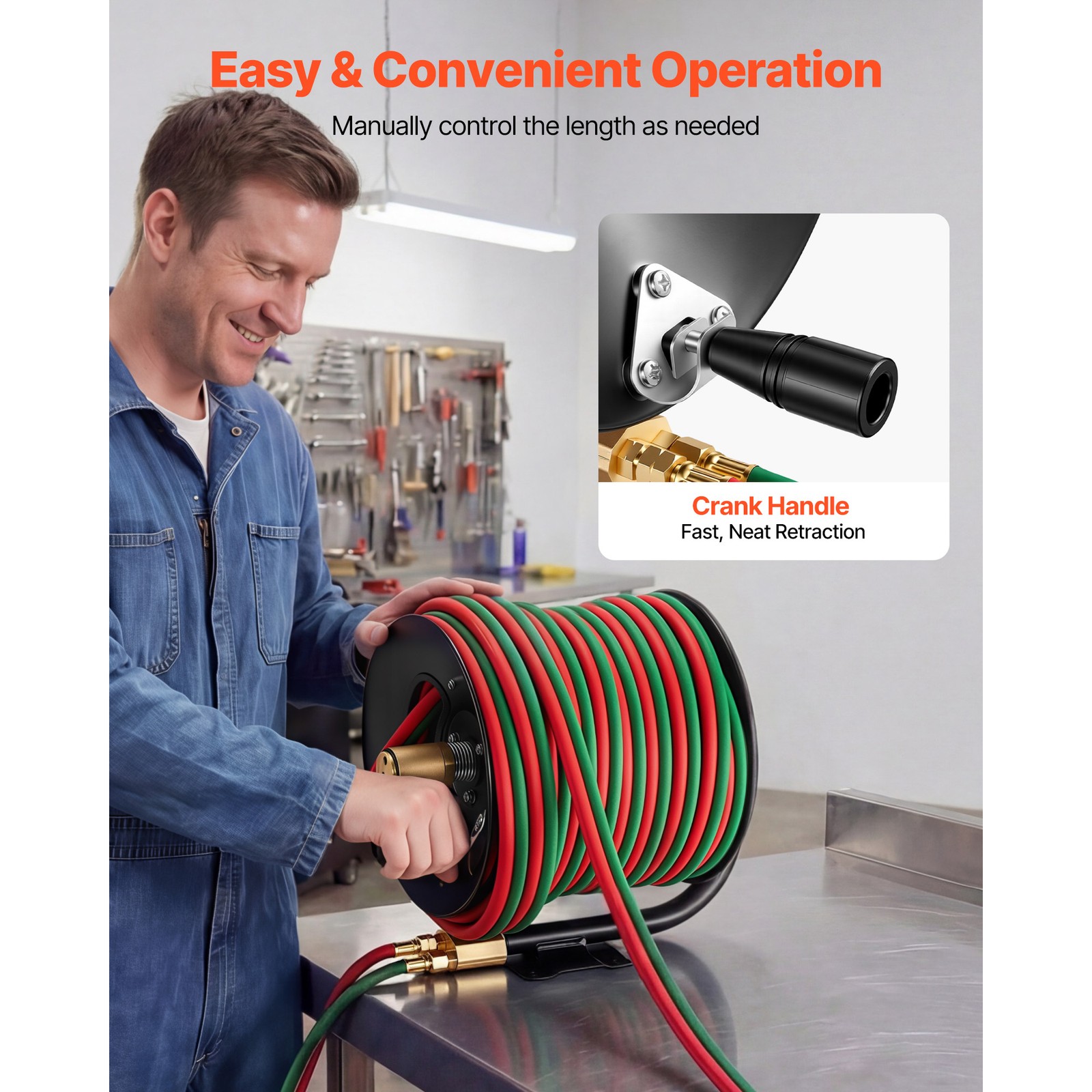 Uimoso Retractable Hand Crank Welding Hose Reel with 1/4" x 100FT Hose