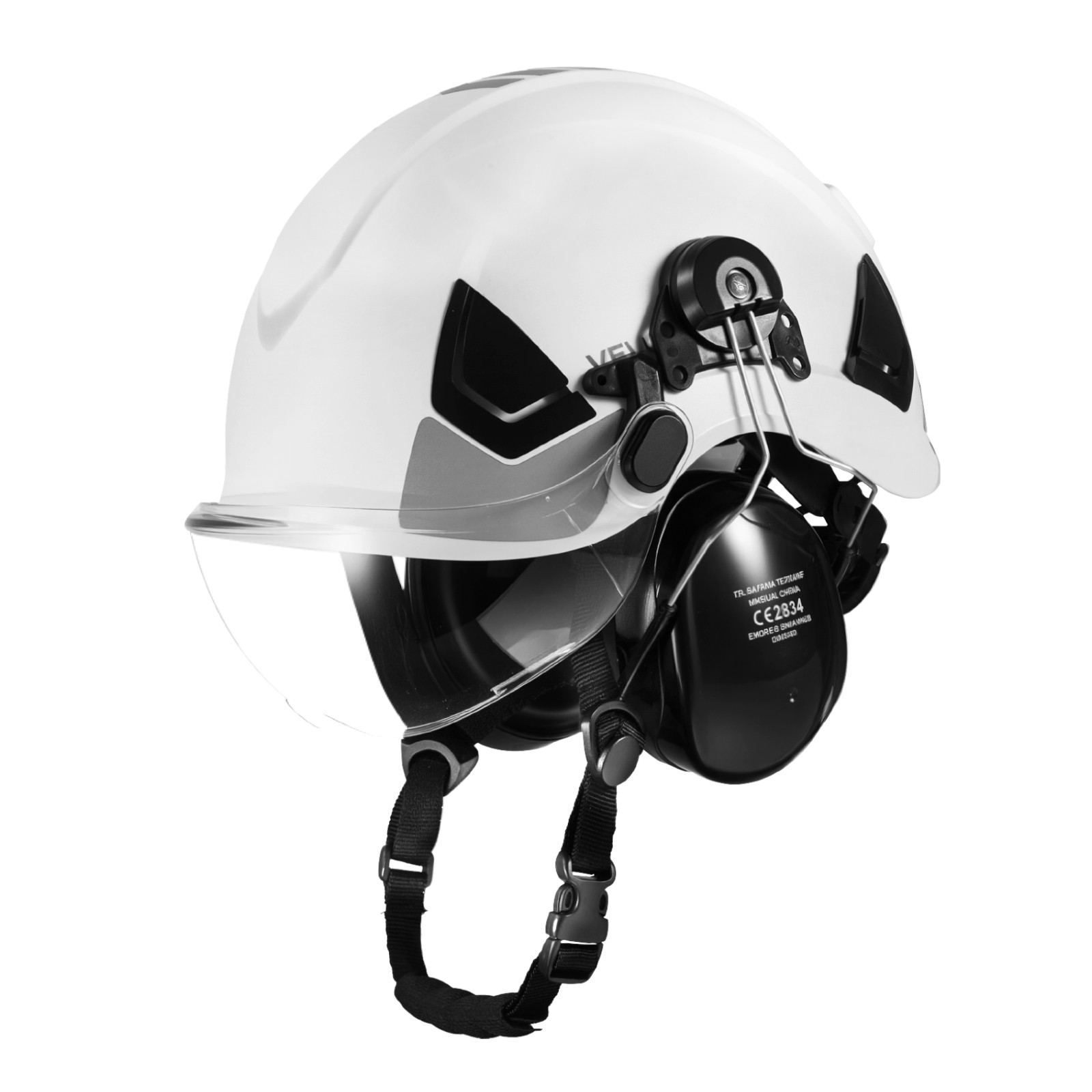 VEVOR Industrial Safety Helmet with Visor and Earmuffs Adjustable Vented Hardhat
