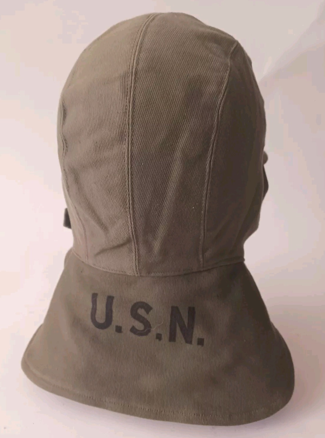 USN Winter Cloth Deck Helmet OD Green Hat Size 7-1/4 NOS