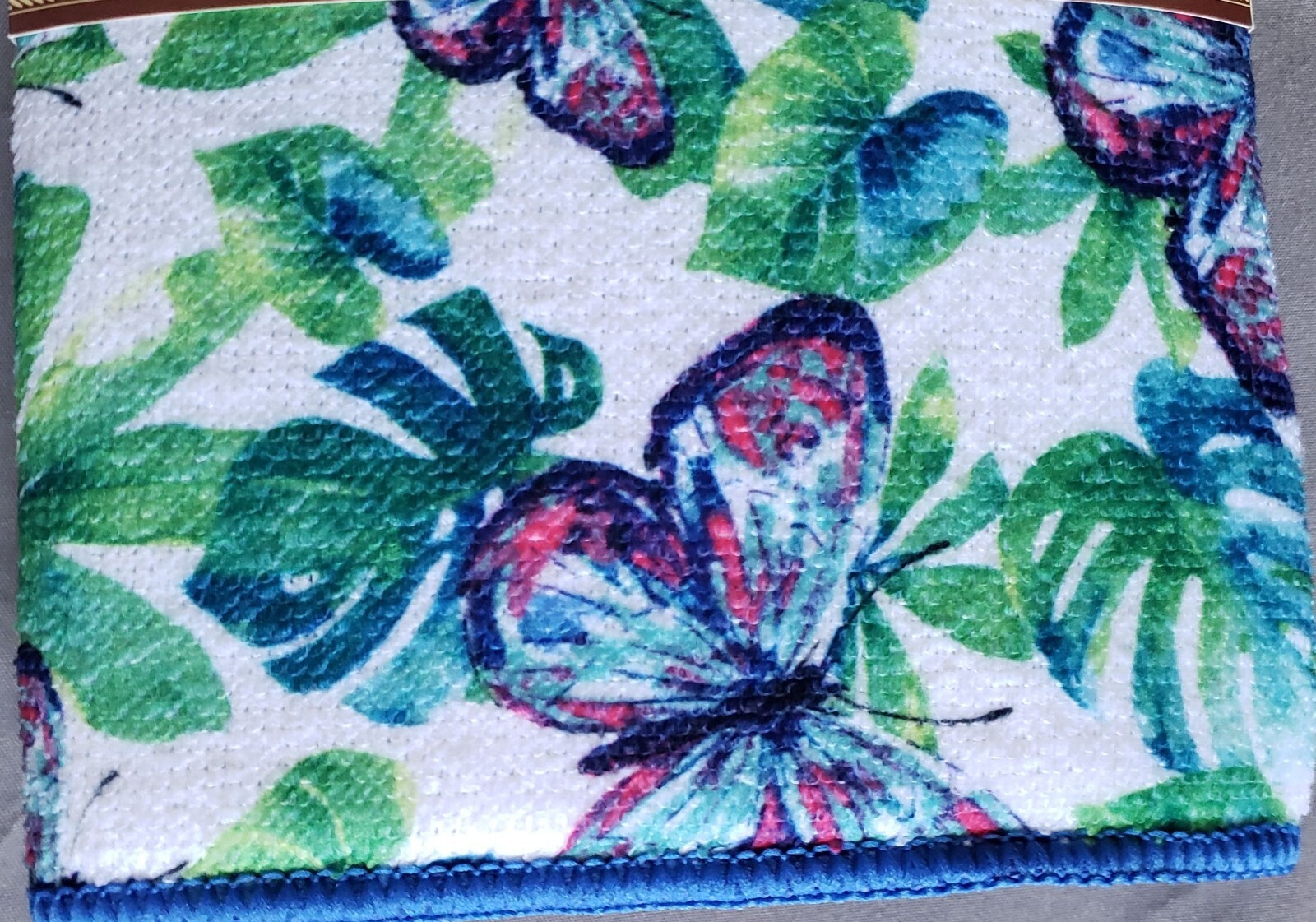 Microfiber Dish Drying Mat (12"x18") BUTTERFLIES & TROPICAL LEAVES, blue back,GR