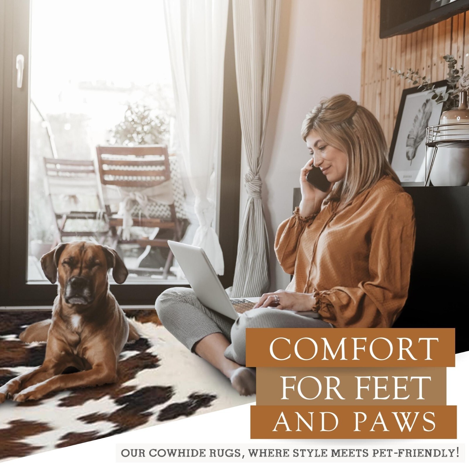 Real Cowhide Rug Tricolor - Size 6 x 6-7’