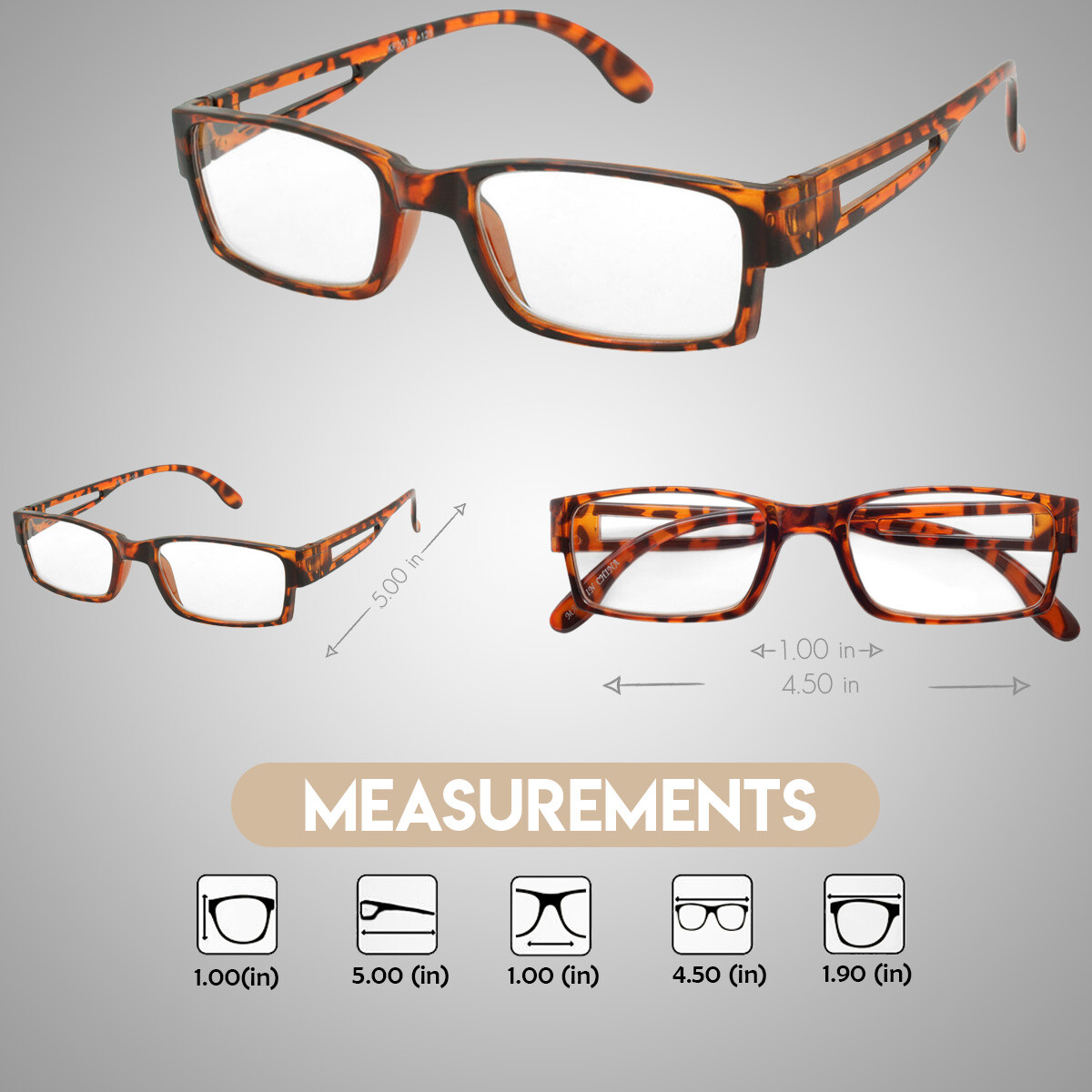 READING GLASSES MENS WOMENS 4 PACK SQUAR FRAME DEMI COLOR READERS VALUE DEAL NEW