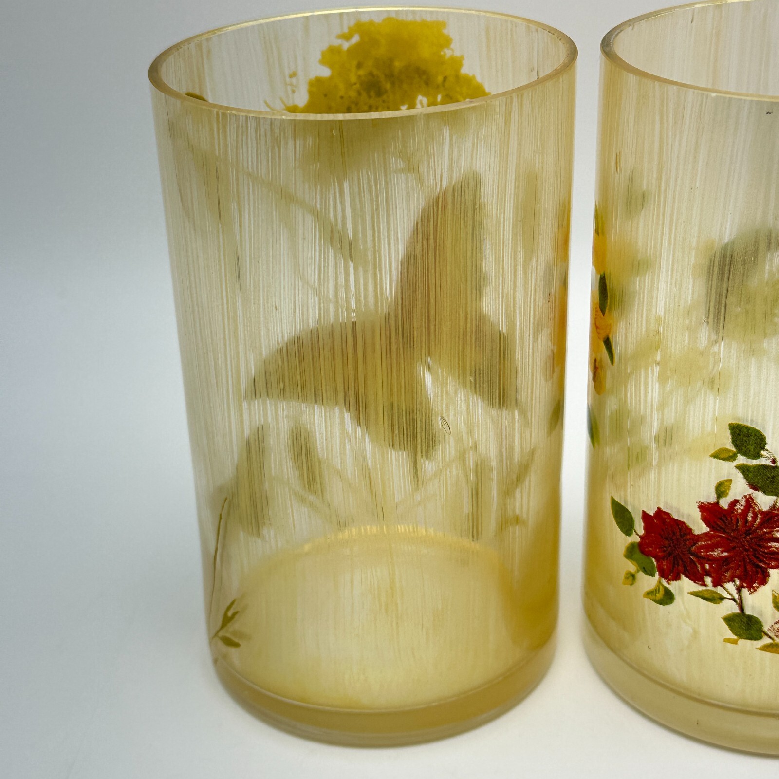 MCM Drinking Glasses Set Butterfly Floral Art Painted 6in Tall Vintage Decor