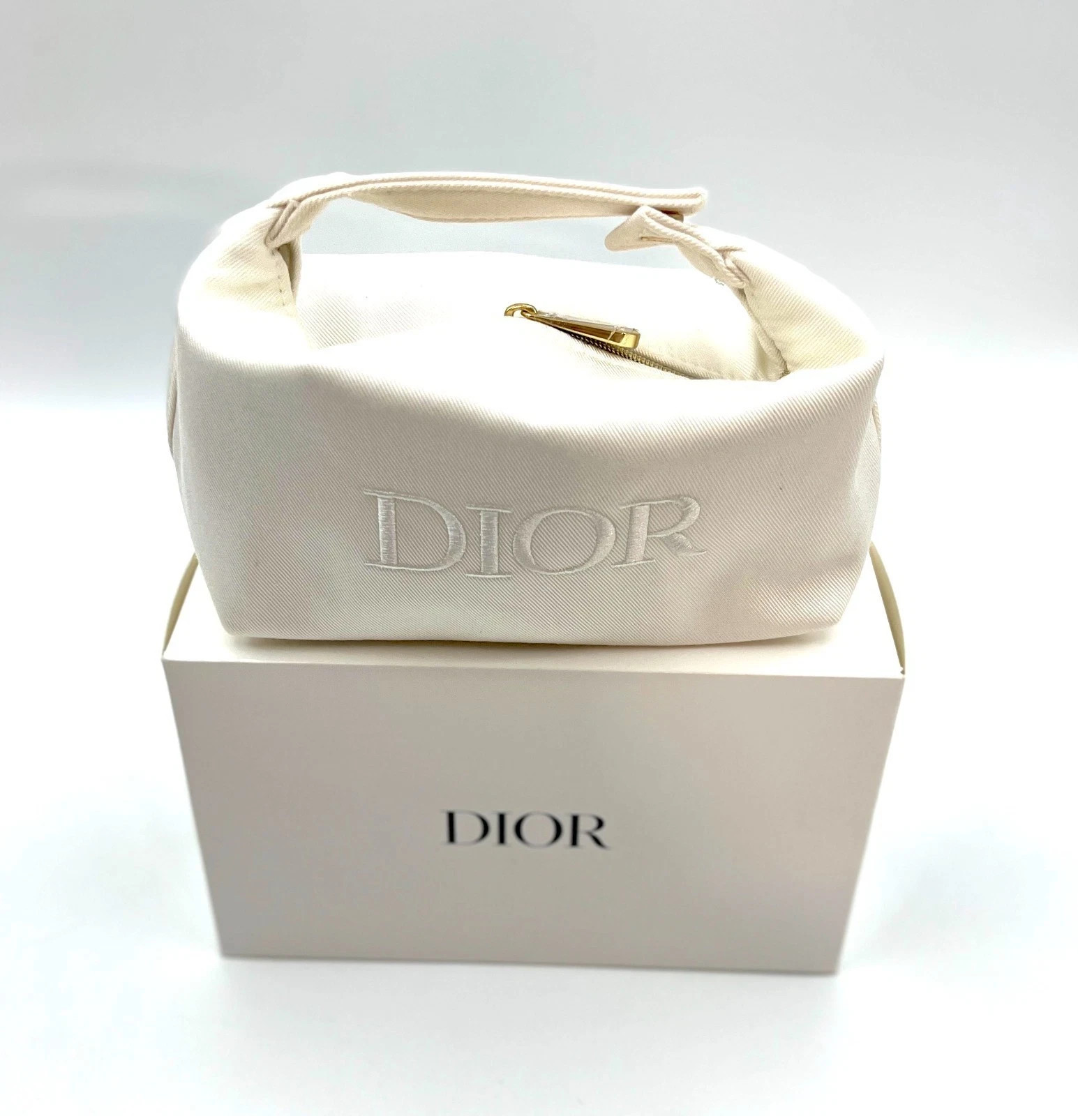 NEW Christian Dior Cosmetic Makeup Bag Pouch With Top Handle New in Box!~ White