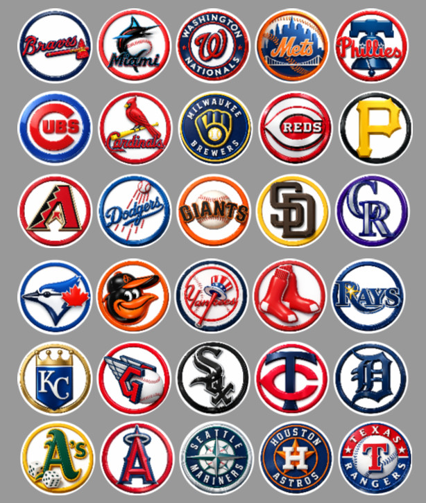 Handcrafted Baseball Team Magnets 0.9" FULL SET/ALL 30 TEAMS. For Fan Standings