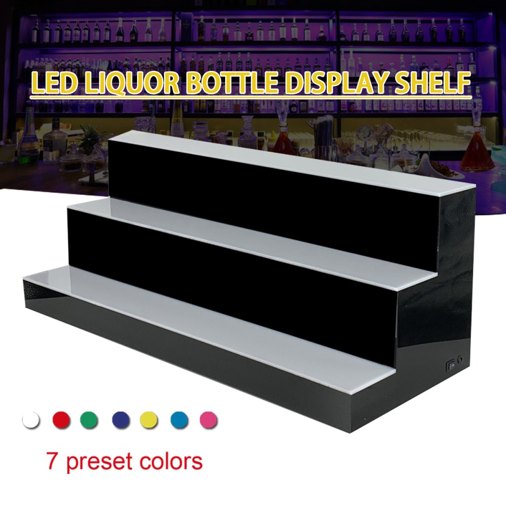 31" Up Back Bar Liquor Bottle Display Shelf 7 Color LED 3 Tier Glowing Light