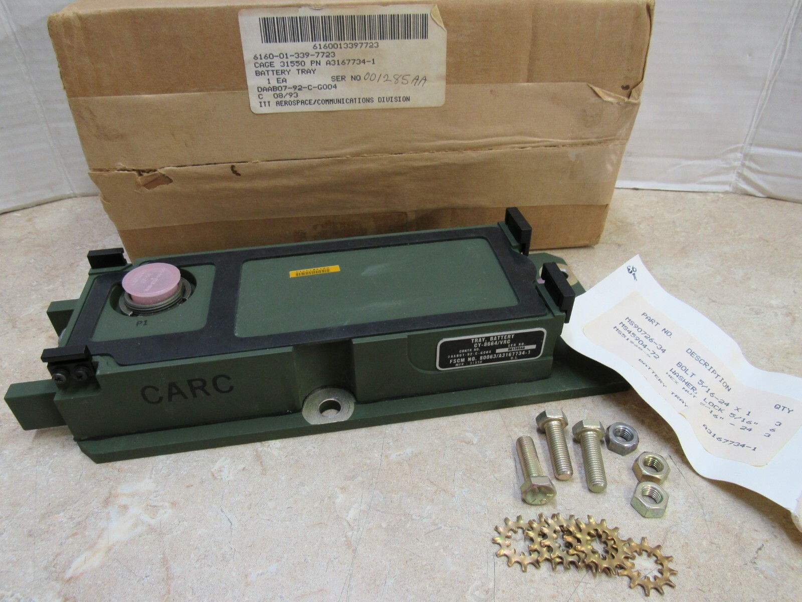 RT-1439 VRC Sincgars Military Radio Battery Tray CY-8664 AN/ VRC 87/88C NOS 1993