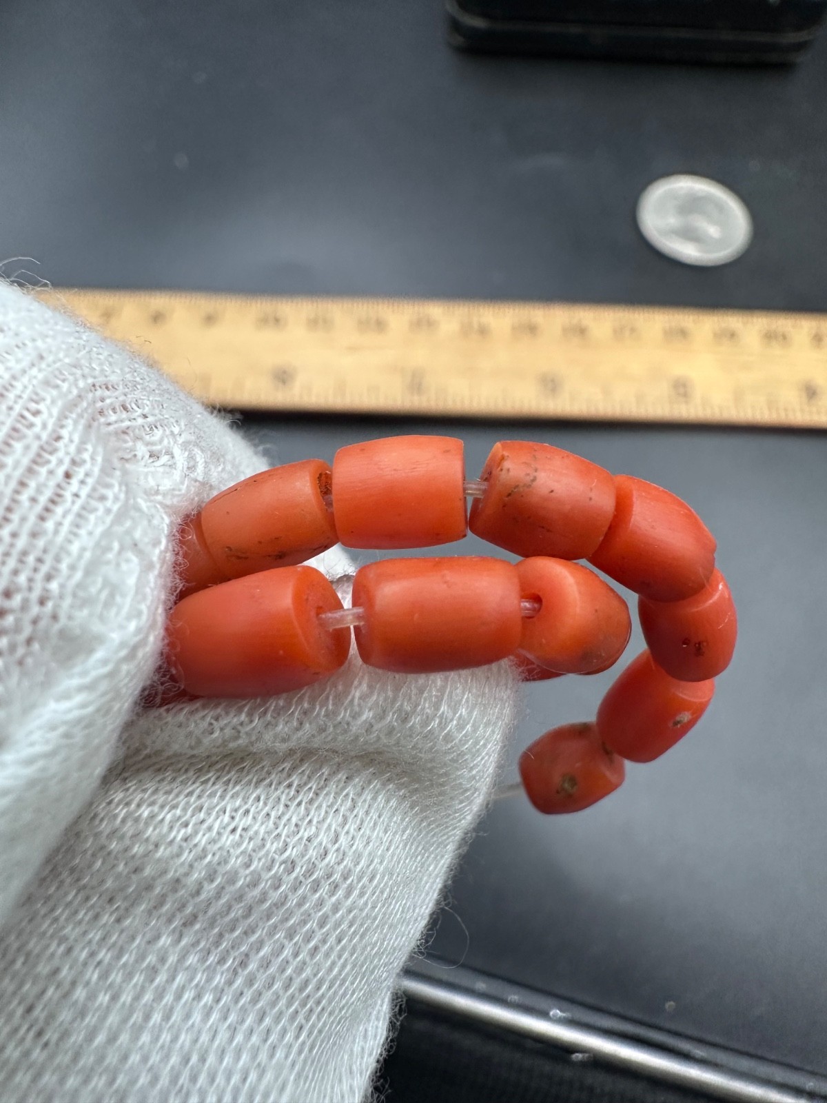 UNDYED Antique BEAD CORAL salmon VTG Mediterranean TIBETAN Japan Mala dZi Chung