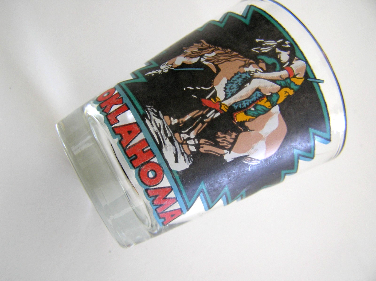 2 Oklahoma Shot Glasses Featuring Design of Horses and Native American Figures