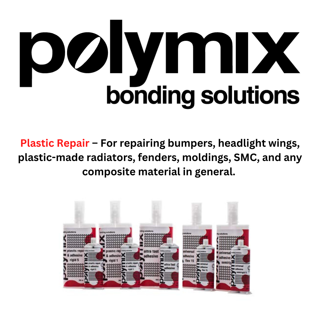 Polymix Universal Black Semi Rigid Plastic Repair & Adhesive Cartridge 200ml
