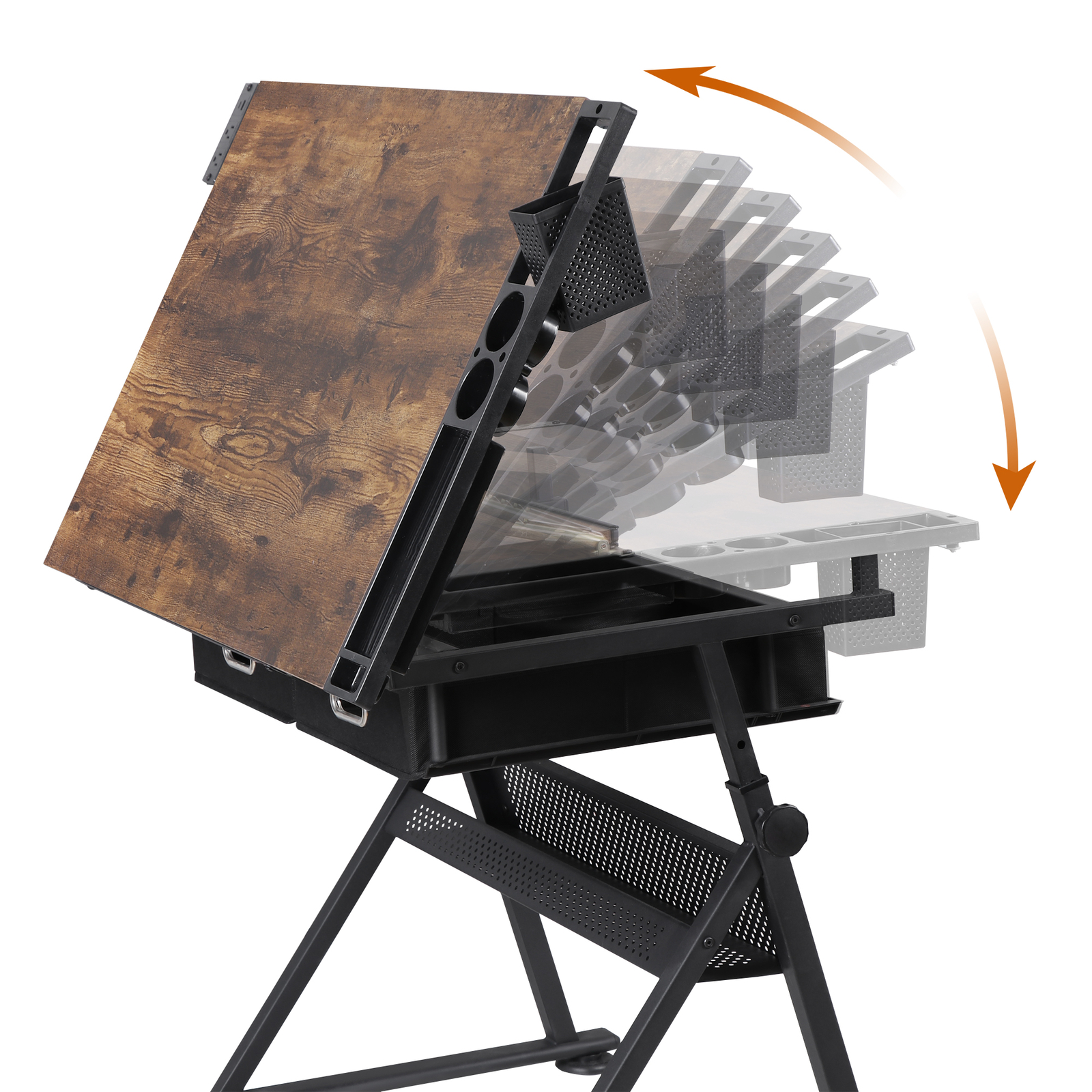 Drafting Drawing Table Adjustable Art Craft Desk with Power Outlet & Stool Retro