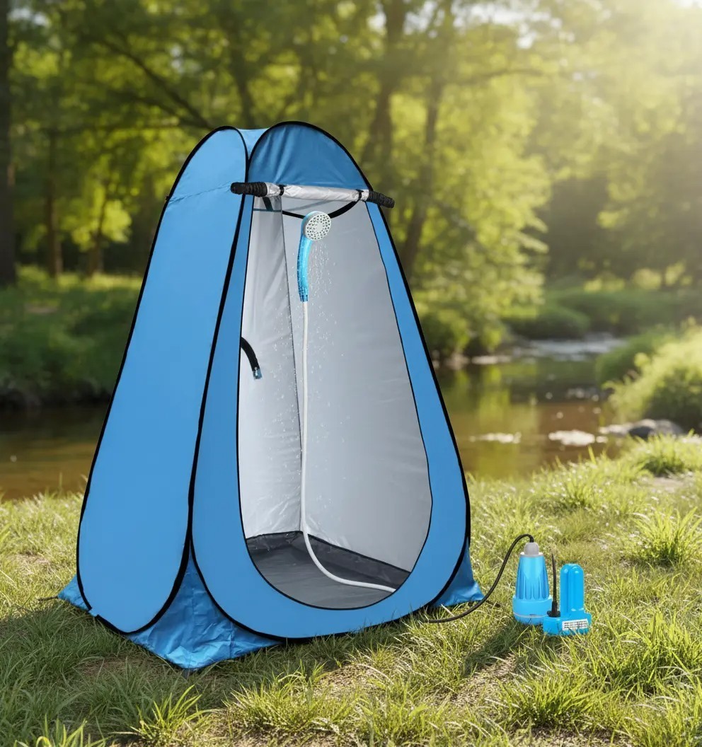 2PC (Pop Up Privacy Shower Tent +Portable Shower Camping Shower Outdoor Camp )