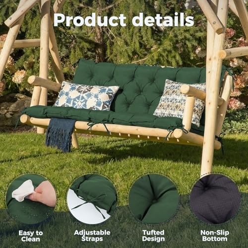 Porch Swing Cushions, Waterproof Swing Cushions for 47×40×4 Inch Forest Green